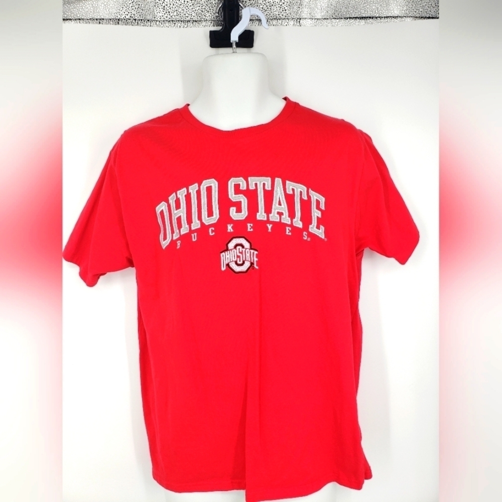 Champion T Shirt OHIO STATE Buckeyes  Mens Large Red Grey & White Logo NCAA